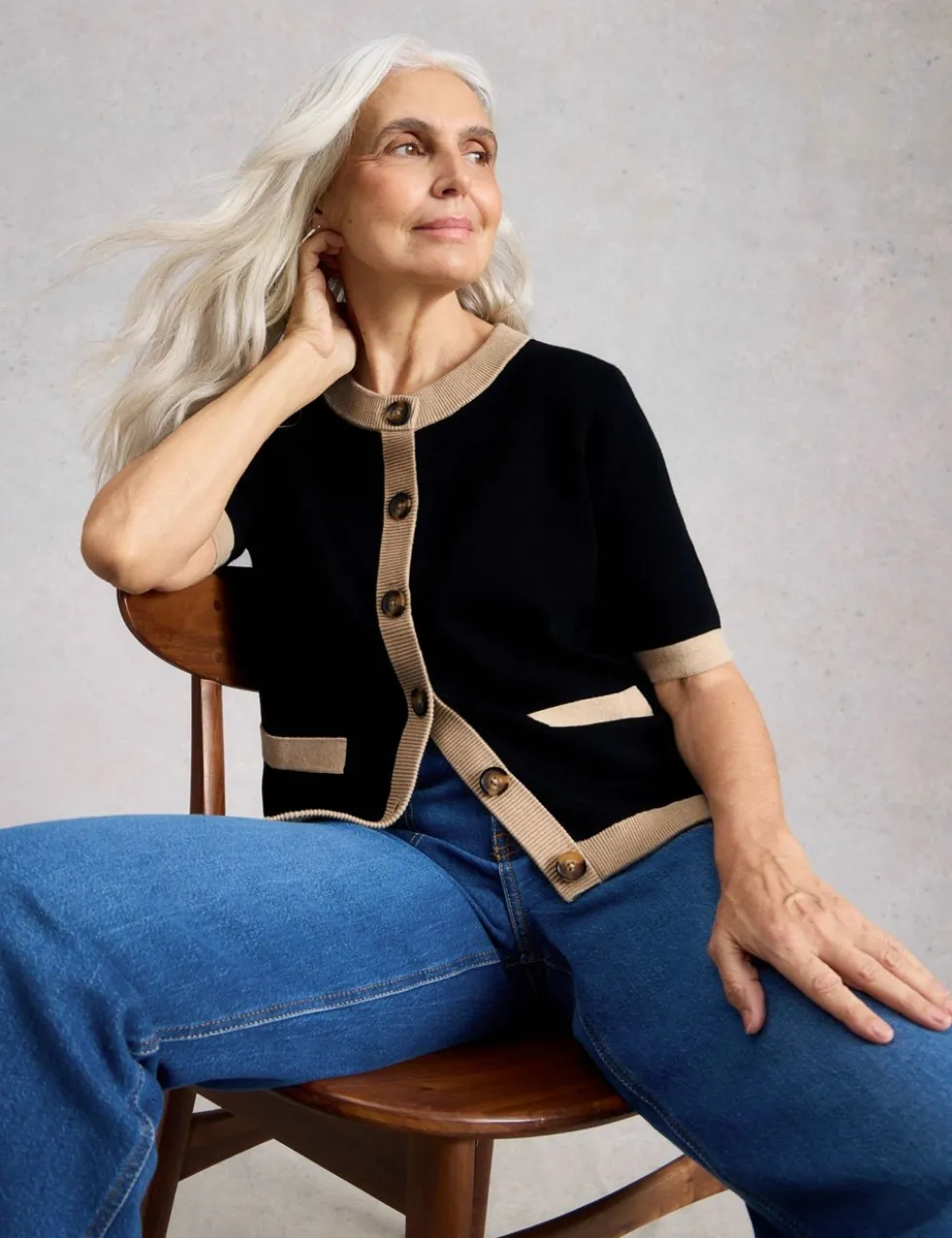 Pure Cotton Crew Neck Button Front Cardigan