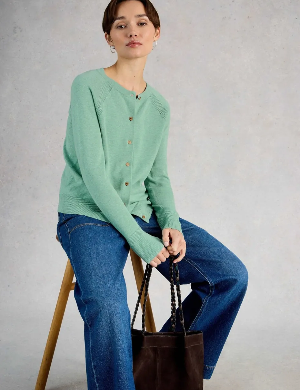 Pure Cotton Crew Neck Cardigan