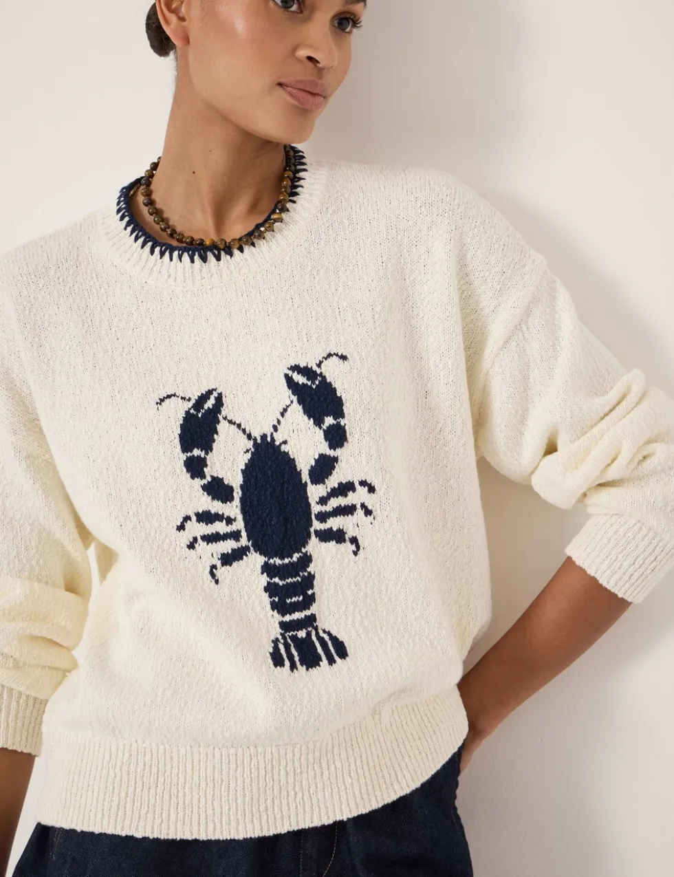 Pure Cotton Crew Neck Lobster Graphic Jumper