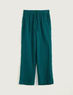 Pure Cotton Crinkle Wide Leg Beach Trousers