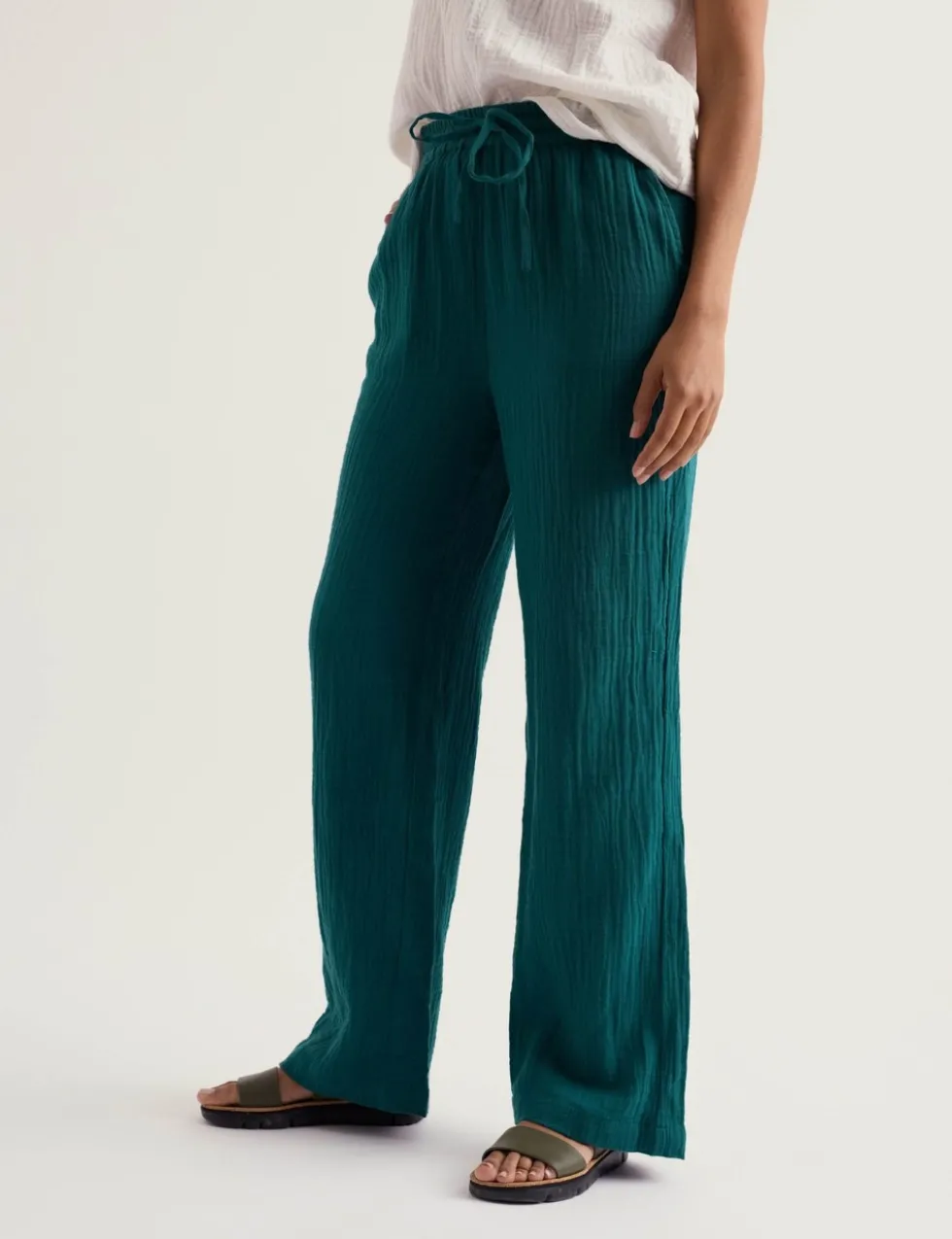 Pure Cotton Crinkle Wide Leg Beach Trousers