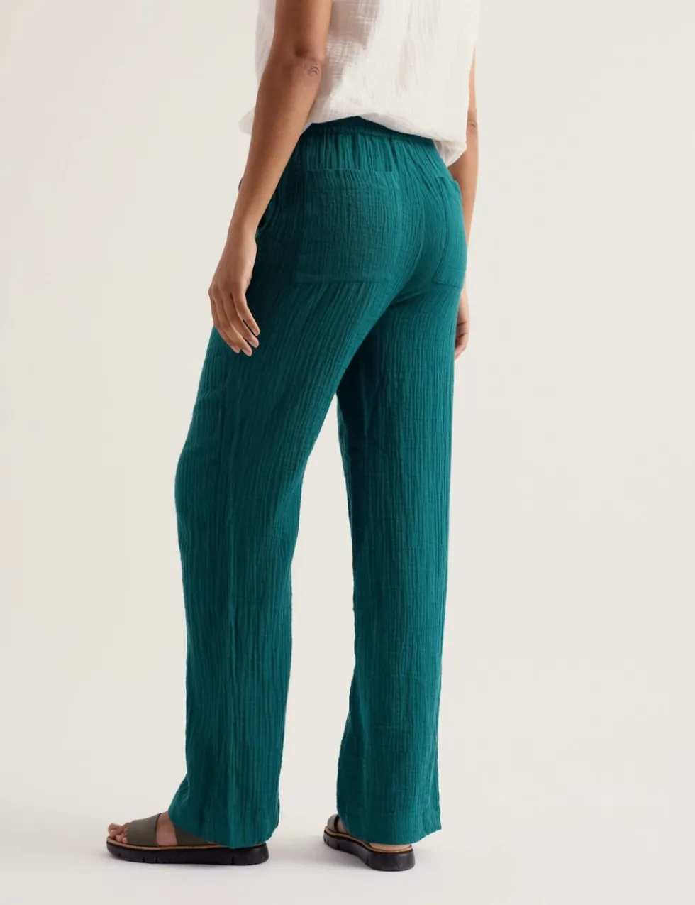 Pure Cotton Crinkle Wide Leg Beach Trousers