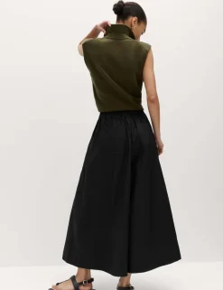 Pure Cotton Cropped Palazzo Trousers