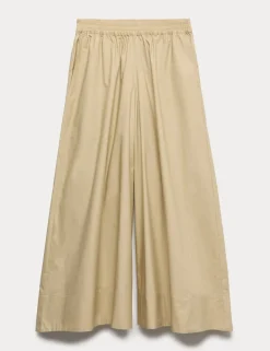 Pure Cotton Cropped Palazzo Trousers