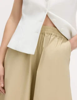 Pure Cotton Cropped Palazzo Trousers