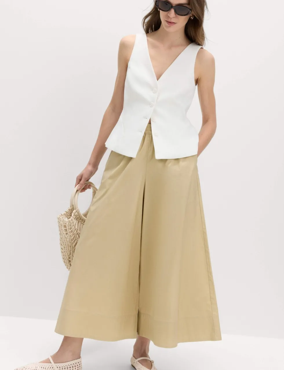 Pure Cotton Cropped Palazzo Trousers