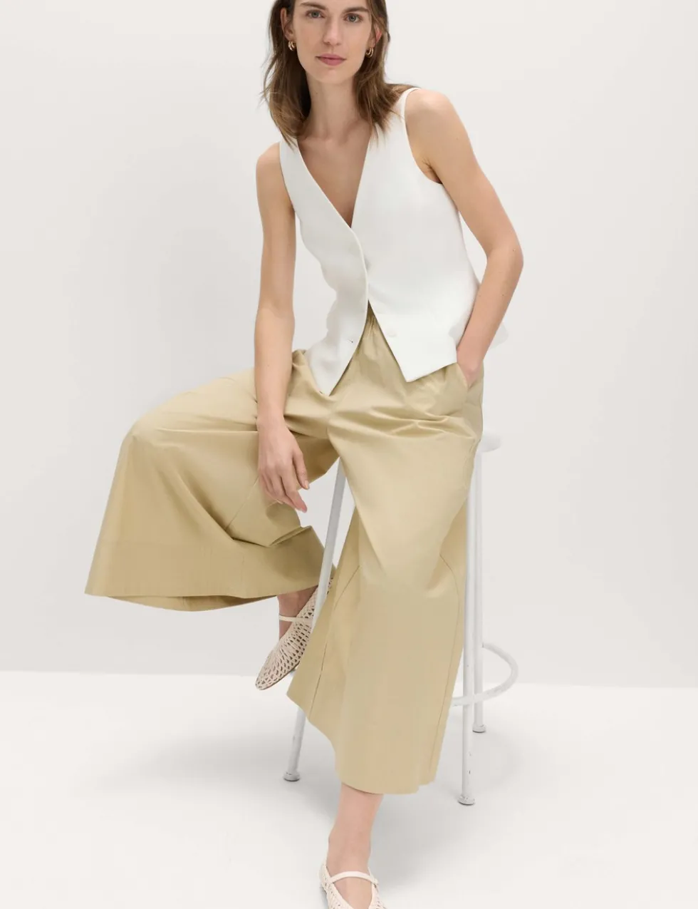 Pure Cotton Cropped Palazzo Trousers