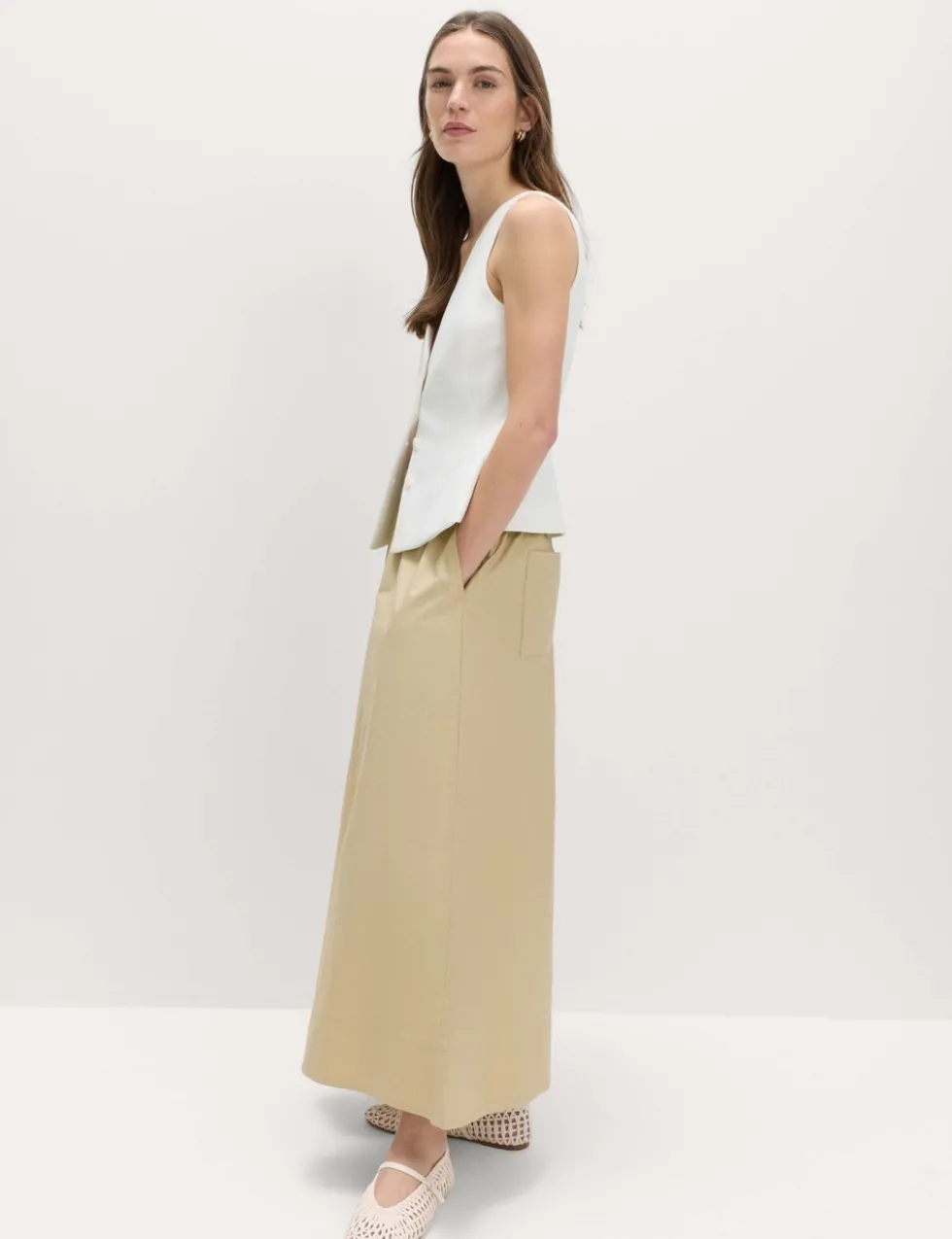 Pure Cotton Cropped Palazzo Trousers