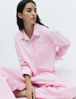 Pure Cotton Cropped Pyjama Shirt