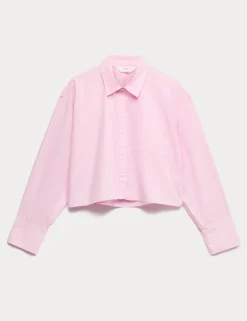 Pure Cotton Cropped Pyjama Shirt