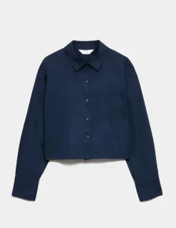 Pure Cotton Cropped Pyjama Shirt