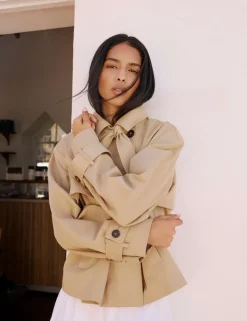 Pure Cotton Cropped Trench Coat
