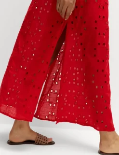 Pure Cotton Cutwork Detail Maxi Kaftan