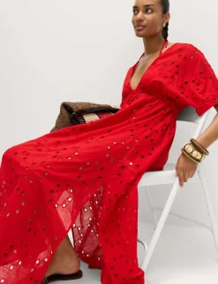 Pure Cotton Cutwork Detail Maxi Kaftan