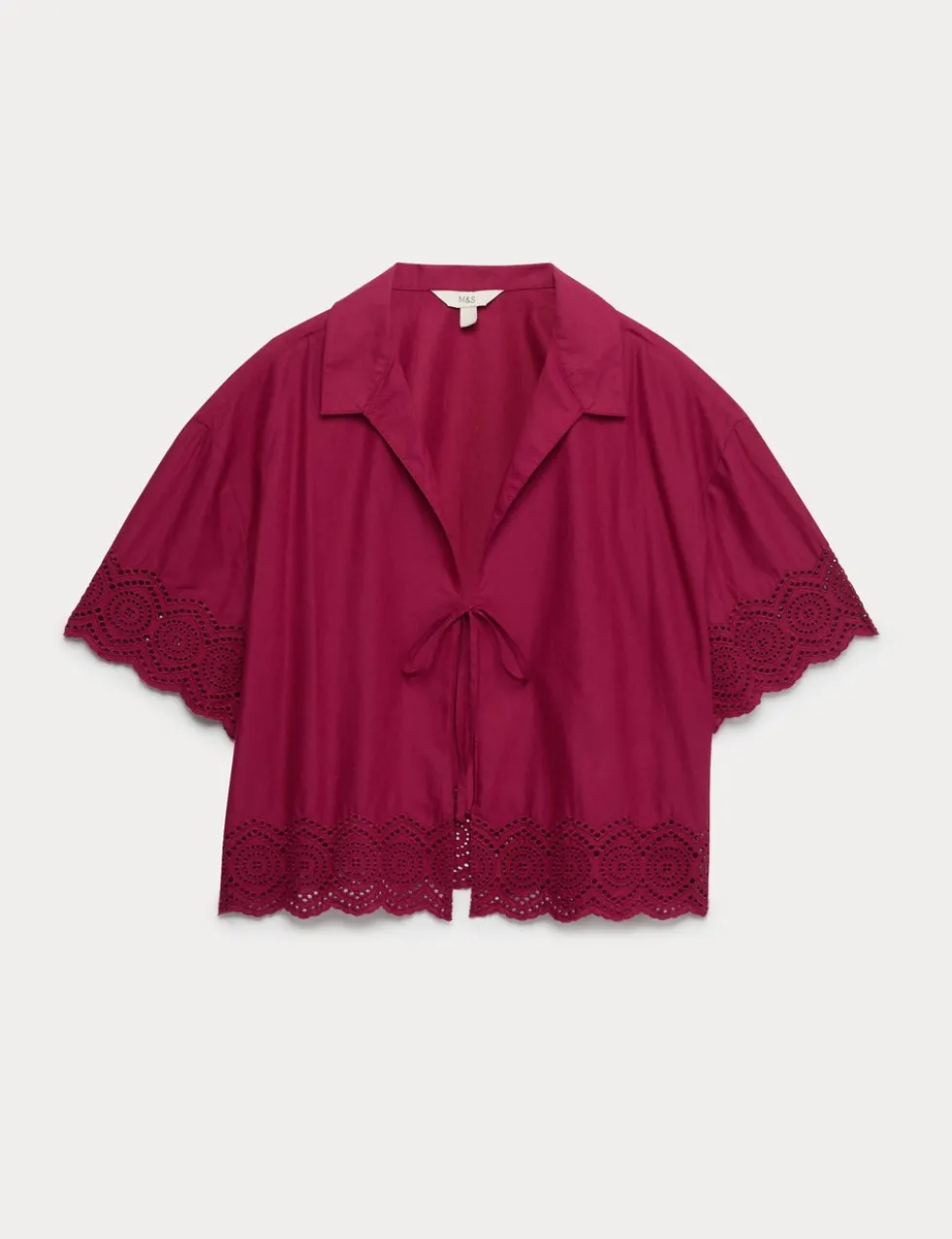 Pure Cotton Cutwork Detail Tie Front Beach Shirt