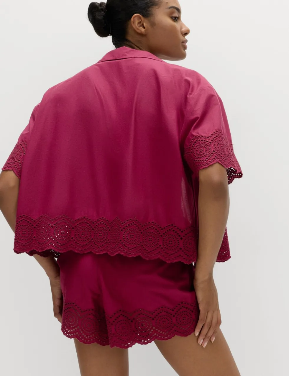Pure Cotton Cutwork Detail Tie Front Beach Shirt