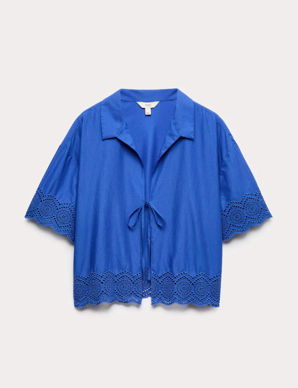 Pure Cotton Cutwork Detail Tie Front Beach Shirt