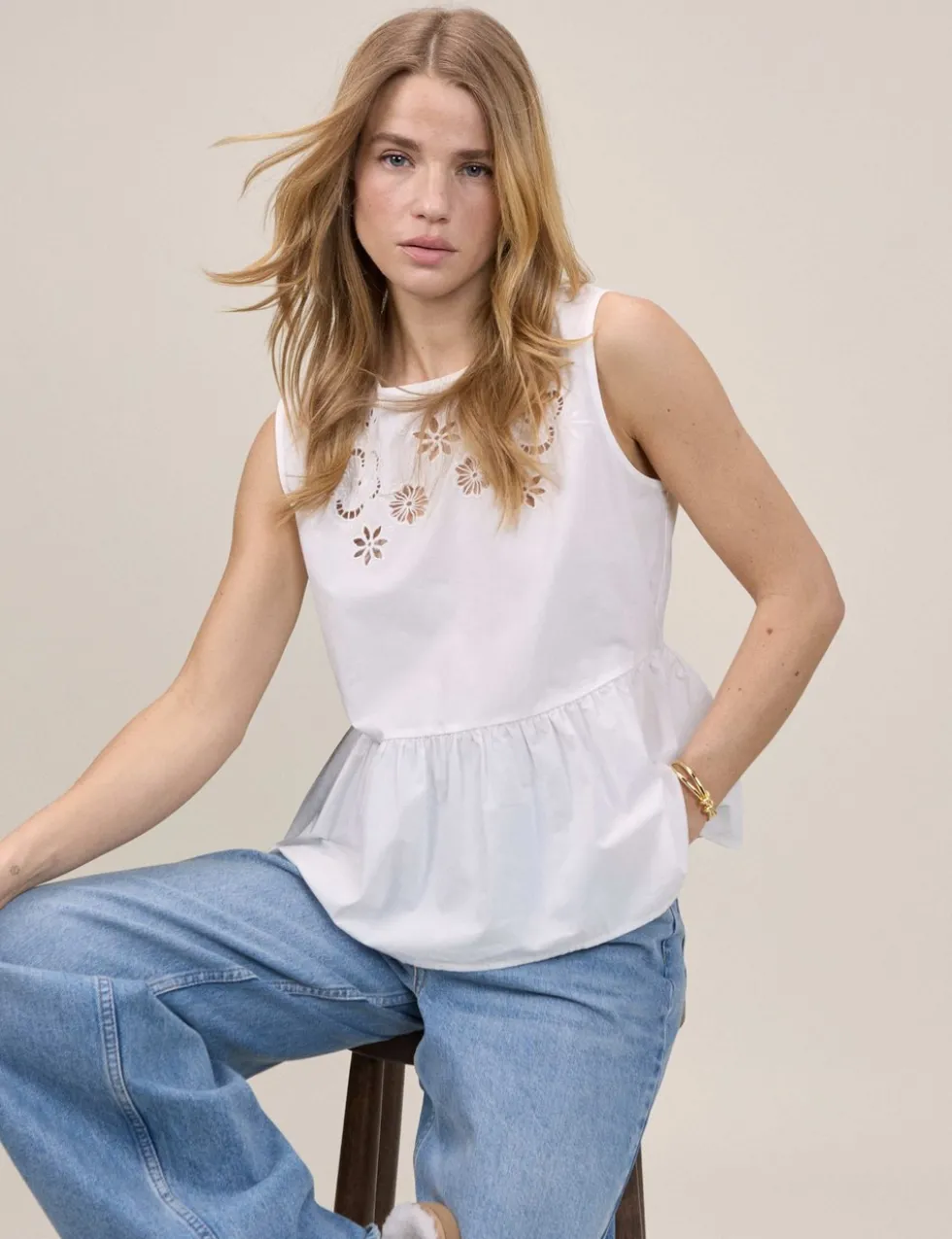 Pure Cotton Cutwork Peplum Top