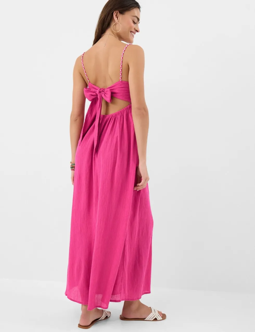 Pure Cotton Cutwork Tie Back Maxi Beach Dress