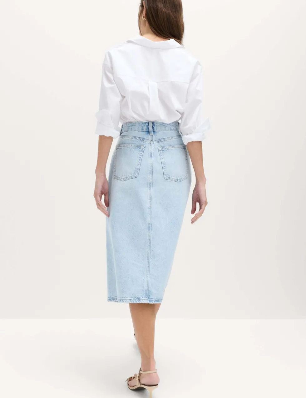 Pure Cotton Denim Asymmetric Midi Wrap Skirt