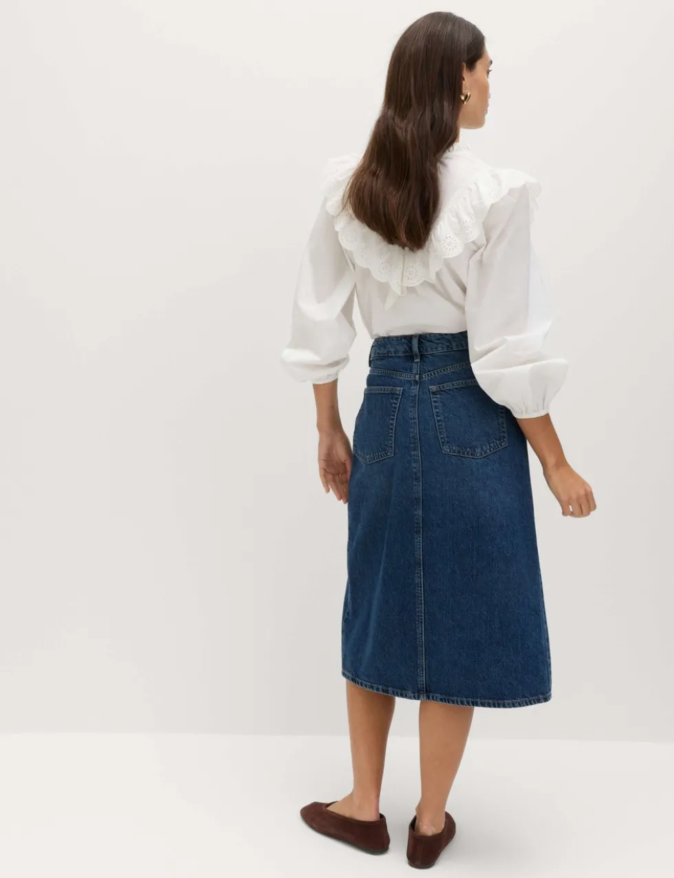 Pure Cotton Denim Asymmetric Midi Wrap Skirt