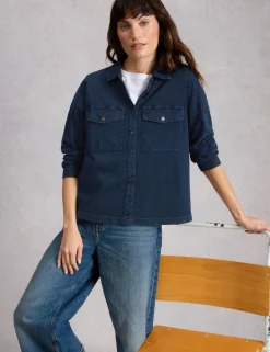 Pure Cotton Denim Collared Utility Shirt