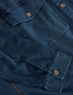 Pure Cotton Denim Collared Utility Shirt