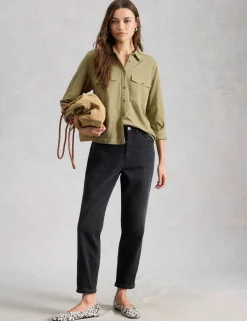 Pure Cotton Denim Collared Utility Shirt