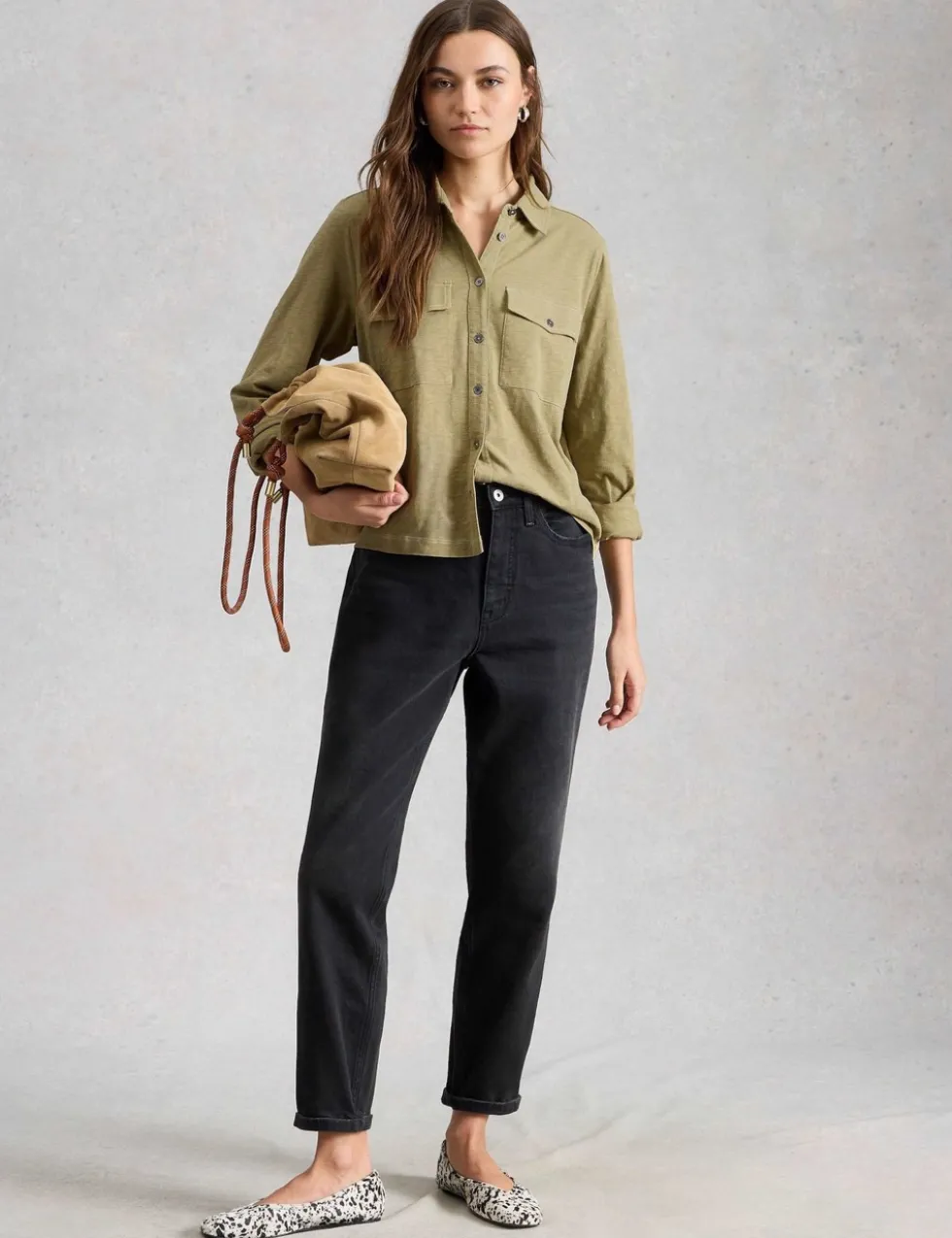 Pure Cotton Denim Collared Utility Shirt