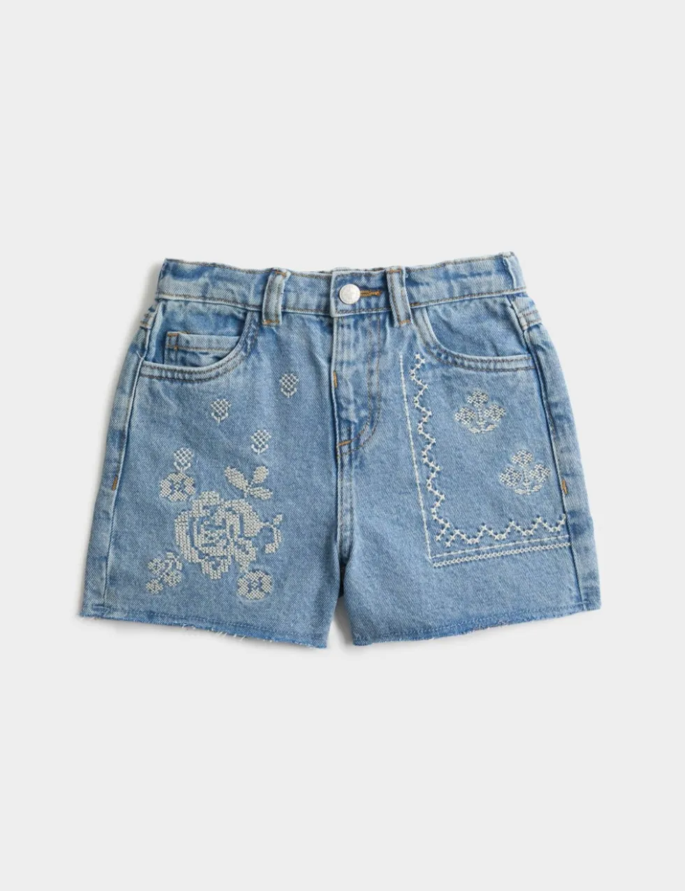 Pure Cotton Denim Embroidered Shorts (2-10 Yrs)