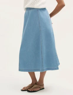 Pure Cotton Denim Midaxi Skirt