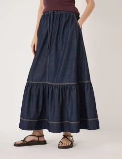 Pure Cotton Denim Midaxi Tiered Skirt