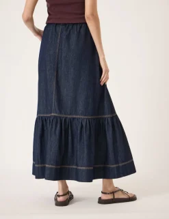 Pure Cotton Denim Midaxi Tiered Skirt