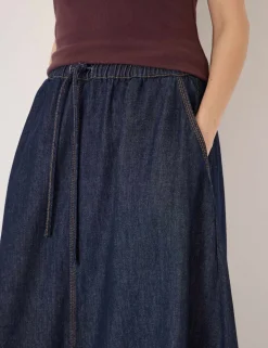 Pure Cotton Denim Midaxi Tiered Skirt