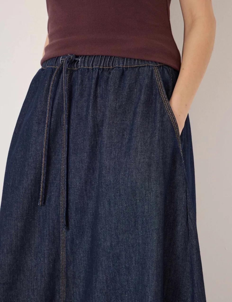 Pure Cotton Denim Midaxi Tiered Skirt