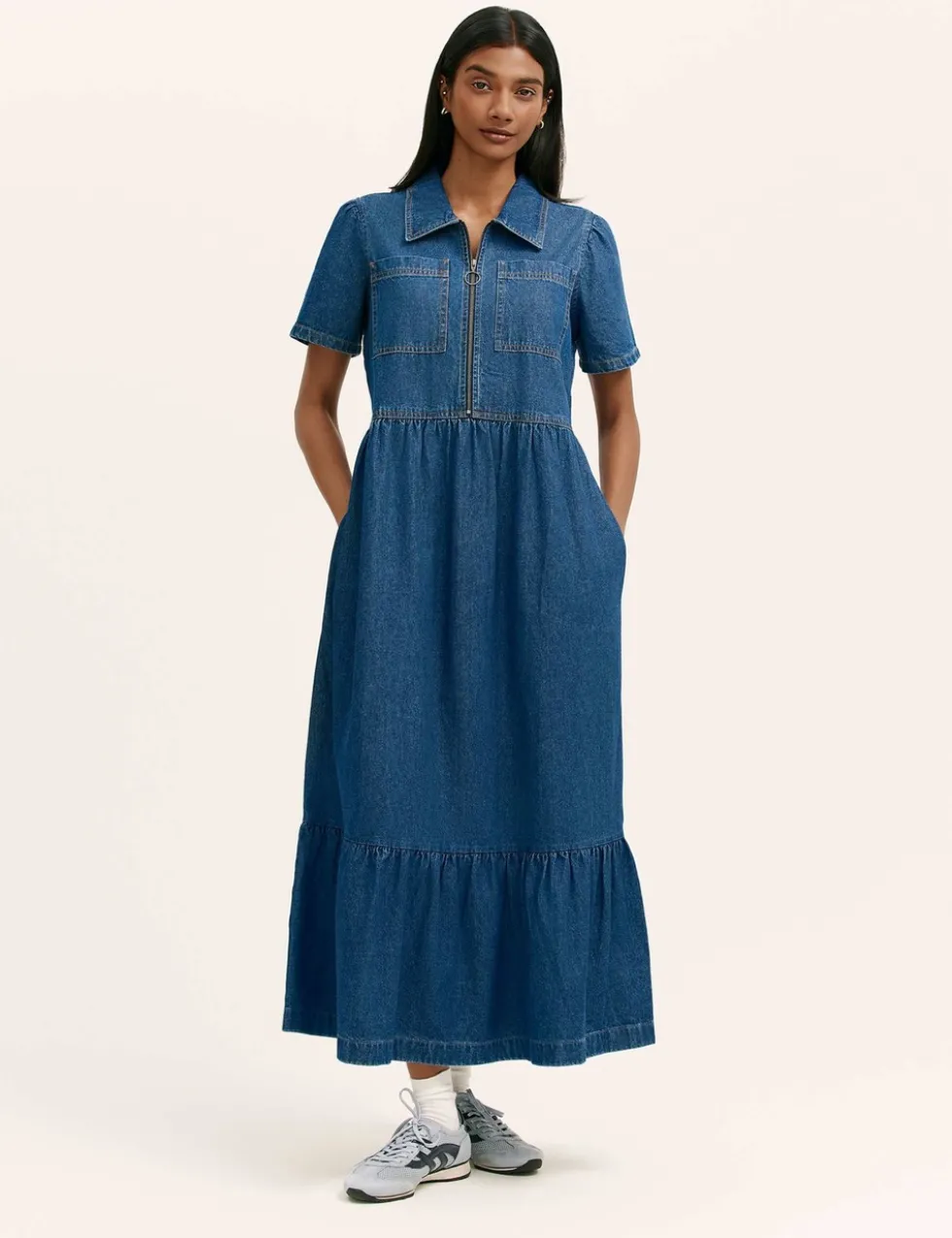 Pure Cotton Denim Midi Shirt Dress