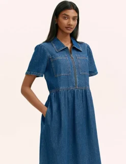 Pure Cotton Denim Midi Shirt Dress