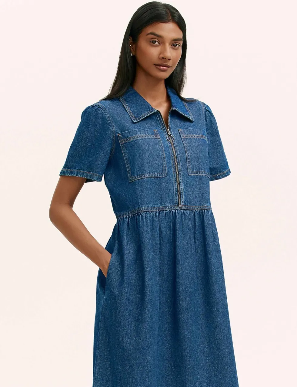 Pure Cotton Denim Midi Shirt Dress