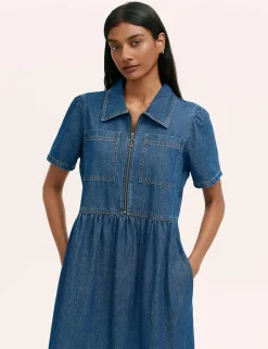 Pure Cotton Denim Midi Shirt Dress