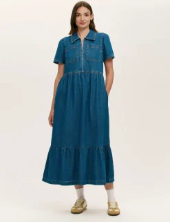 Pure Cotton Denim Midi Shirt Dress