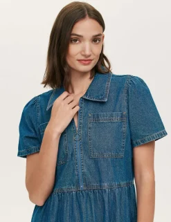Pure Cotton Denim Midi Shirt Dress