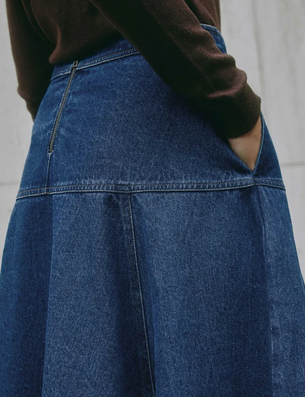 Pure Cotton Denim Midi Skirt
