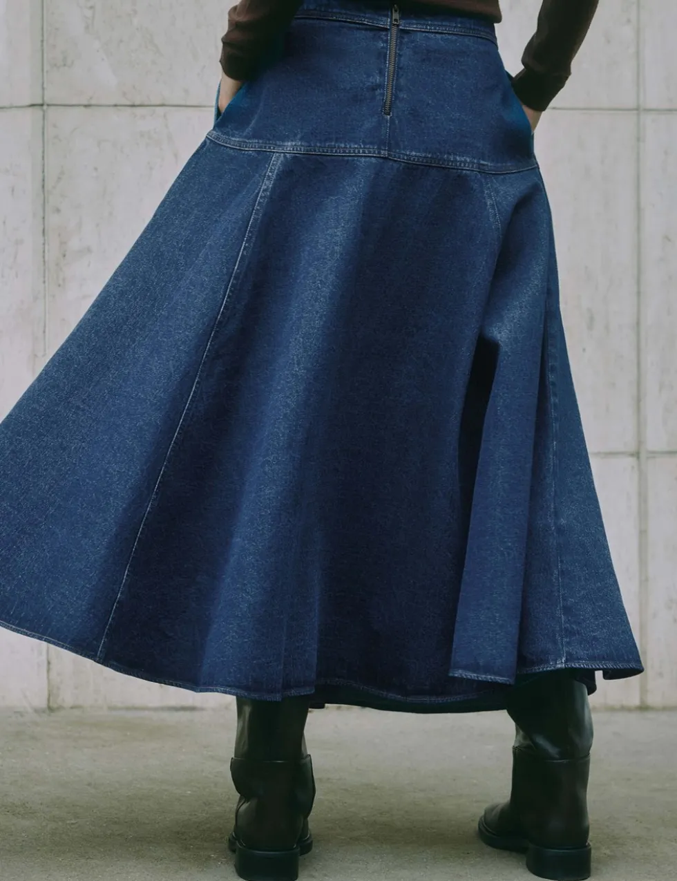 Pure Cotton Denim Midi Skirt