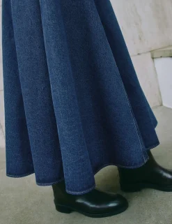 Pure Cotton Denim Midi Skirt