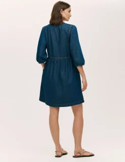 Pure Cotton Denim Midi Smock Dress