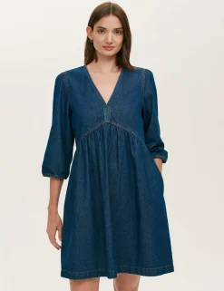 Pure Cotton Denim Midi Smock Dress