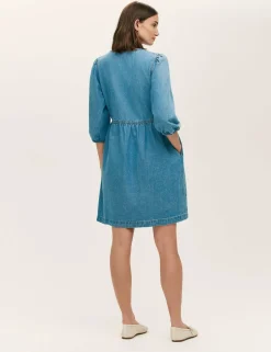 Pure Cotton Denim Midi Smock Dress