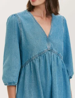 Pure Cotton Denim Midi Smock Dress