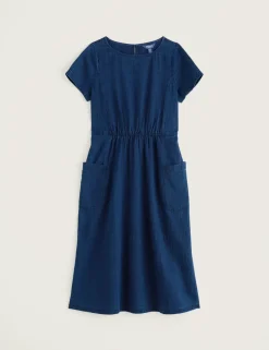 Pure Cotton Denim Midi Waisted Dress