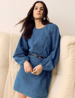 Pure Cotton Denim Mini Waisted Dress
